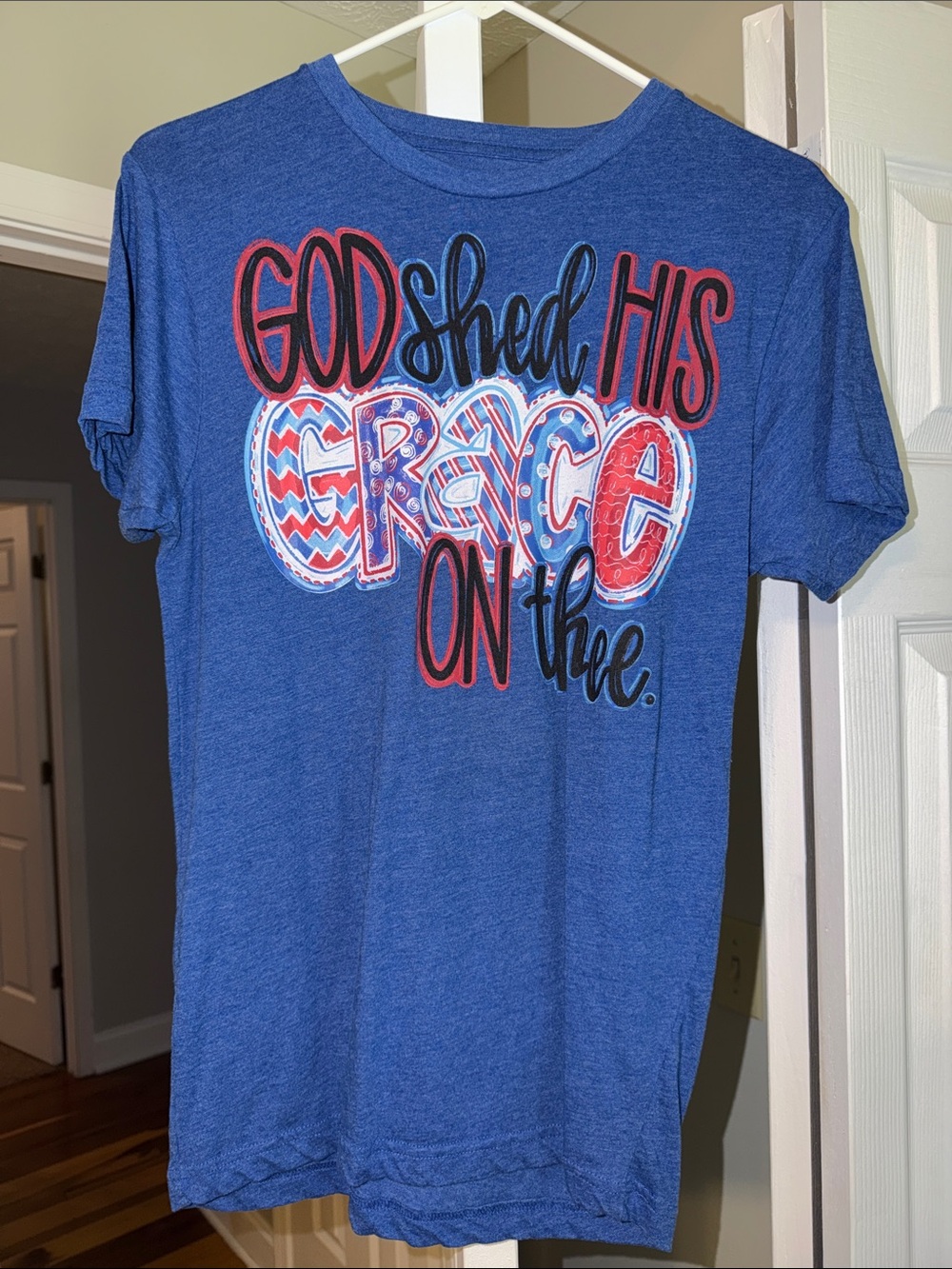 Blue Short Sleeve Graphic Tee - "God Shed His Grace"